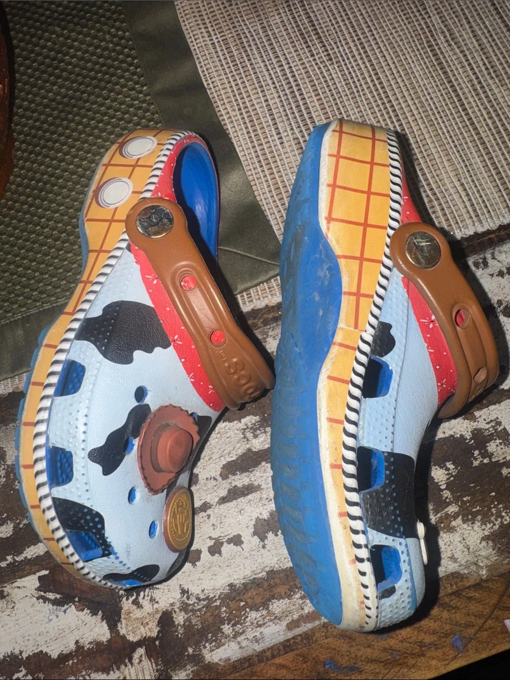 CROCS Kids Woody Toy Story with Charms - Light Blue, Red & Brown Size 1